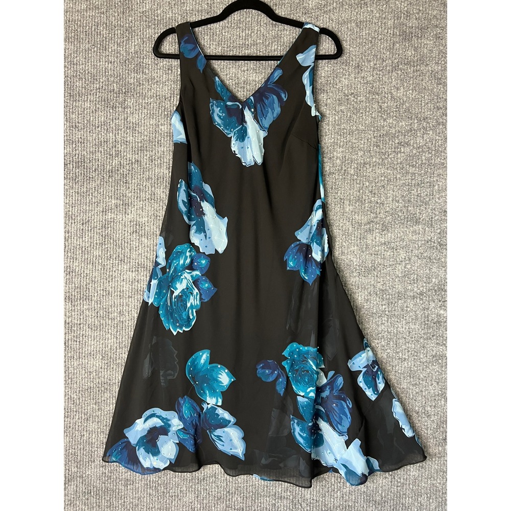 Eva Blue Y2K Fairycore Beaded Floral Dress Black Blue Size 6 Party Cocktail